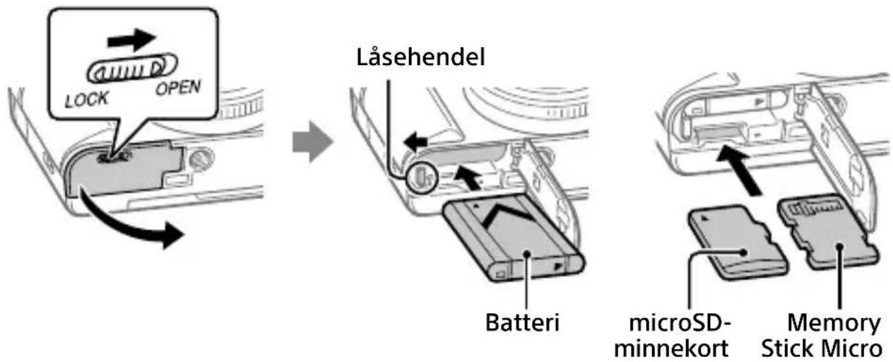 SONY CyberShot DSCHX95 - Sette inn batteriet (inkludert) / minnekortet (selges separat) i kameraet - 1