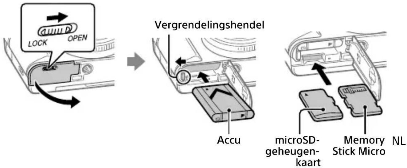 SONY CyberShot DSCHX95 - De accu (bijgeleverd)/geheugenkaart (los verkrijgbaar) in de camera plaatsen - 1