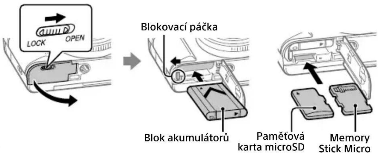SONY CyberShot DSCHX95 - Vložení bloku akumulátorů (přiložen)/pamětové karty (prodává se samostatně) do fotoaparátu - 1