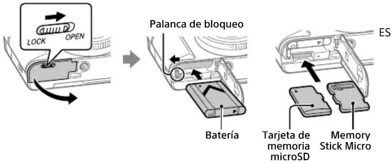 SONY CyberShot DSCHX95 - Inserción de la batería (suministrada)/tarjeta de memoria (se vende por separado) en la cámara - 1