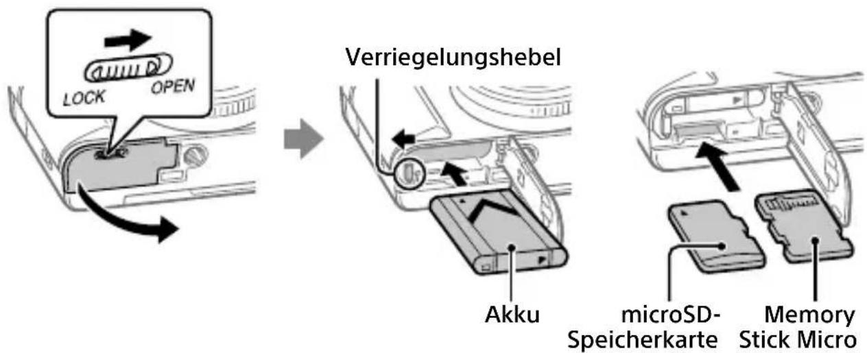SONY CyberShot DSCHX95 - Einsetzen des Akkus (mitgeliefert)/der Speicherkarte (getrennt erhältlich) in die Kamera - 1