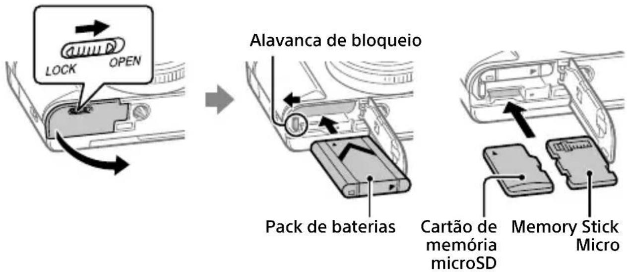 SONY CyberShot DSCHX95 - Inserir a bateria (fornecida)/cartão de memória (vendido separadamente) na câmara - 1