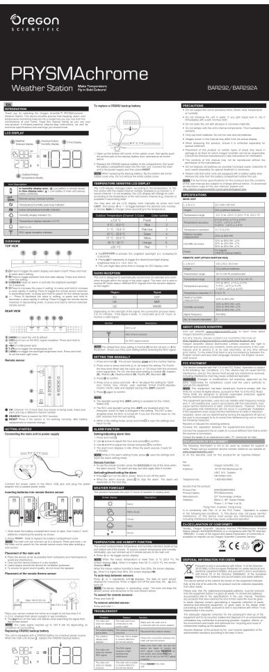 OREGON SCIENTIFIC BAR 292GY - 1