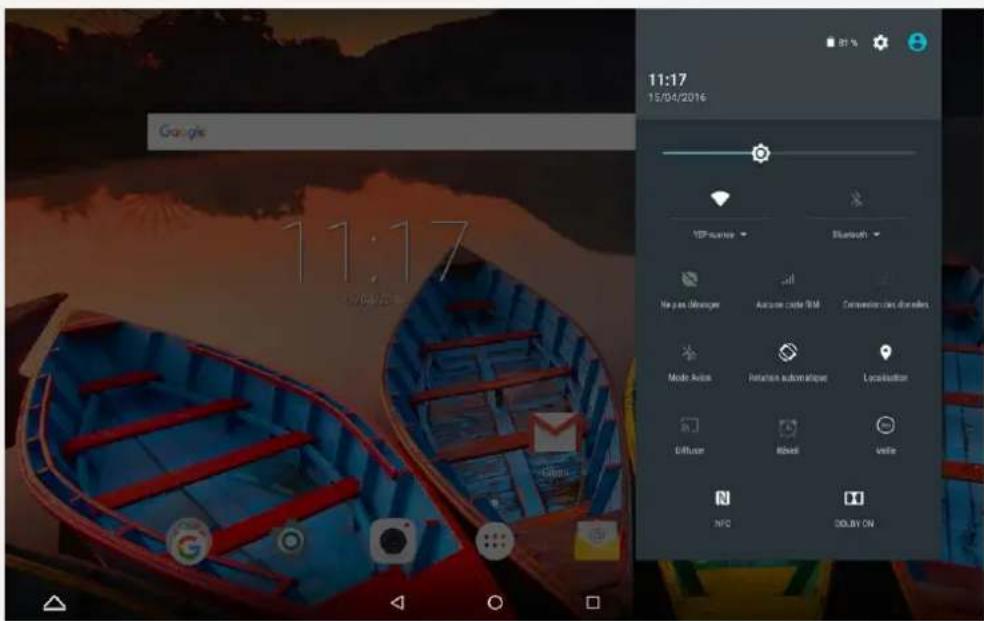 LENOVO Tab3 10 Business - Notifications et réglages rapides - 2