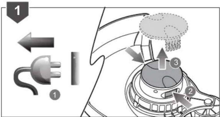 Diagram illustrating a mechanical or electrical component with numbered parts and directional arrows indicating motion or flow.