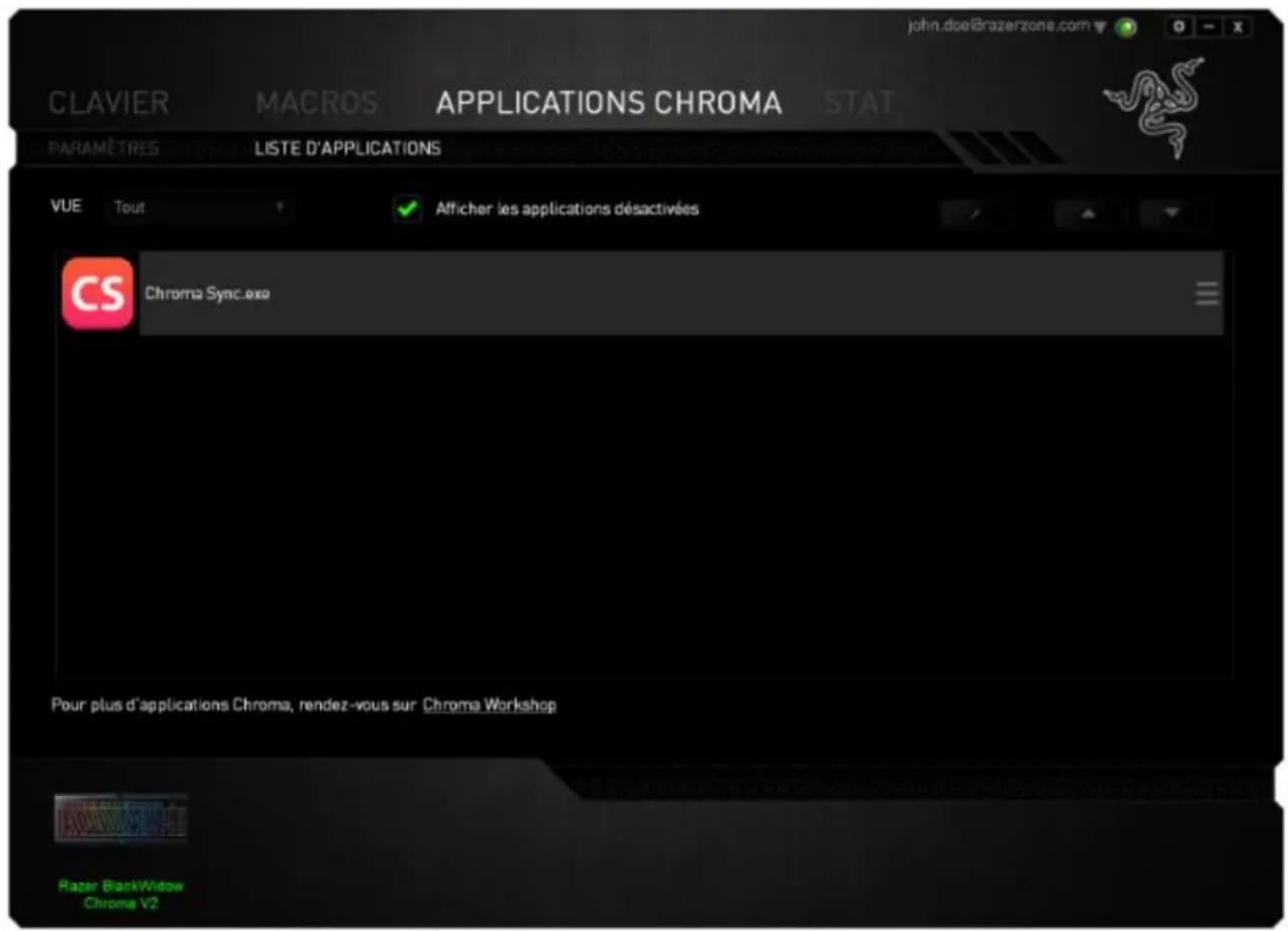 RAZER BlackWidow Chroma V2 - ONGLET LIST DES APPLICATIONS - 3