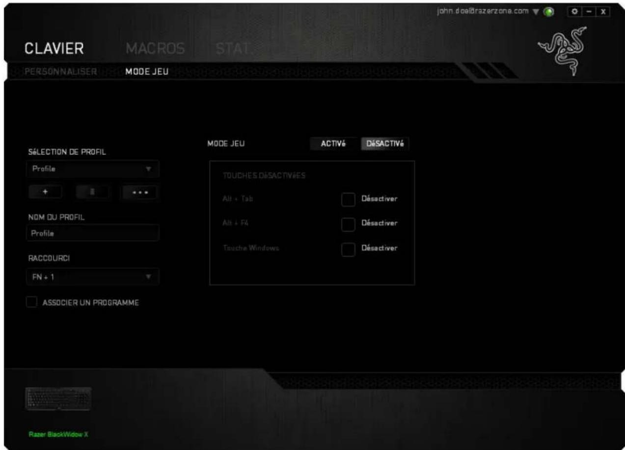 RAZER BlackWidow X - Onglet Mode Jeu - 1