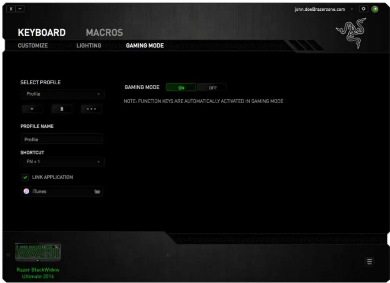 RAZER BlackWidow Ultimate 2016 - Onglet Mode jeu (MAC) - 1