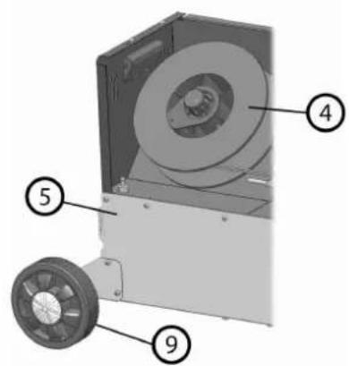 Diagram of a CD drive showing labeled components including disc, wheel, and fan parts