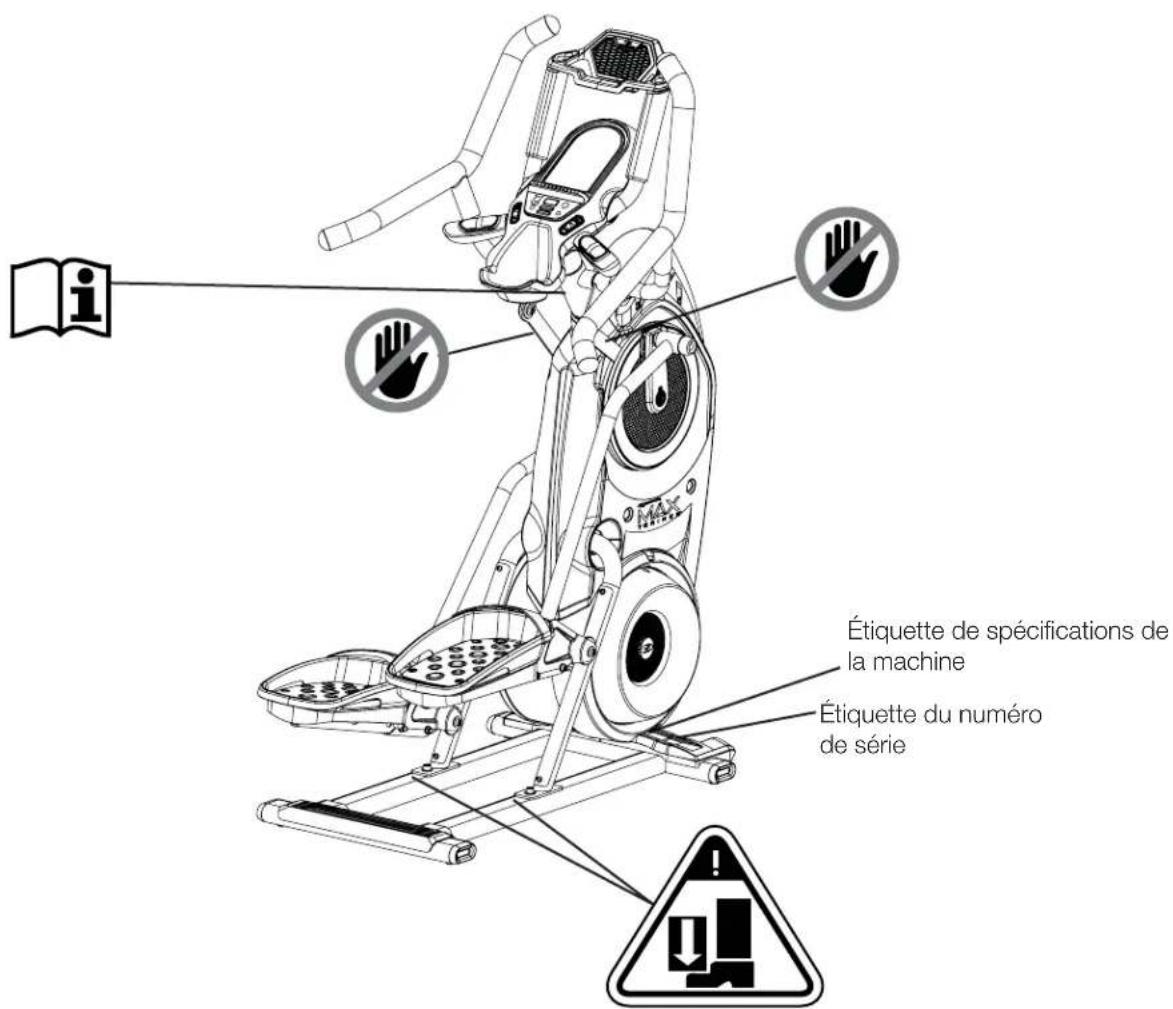BOWFLEX Max Trainer M7i - Étiquettes de mise en garde et numéro de série - 1