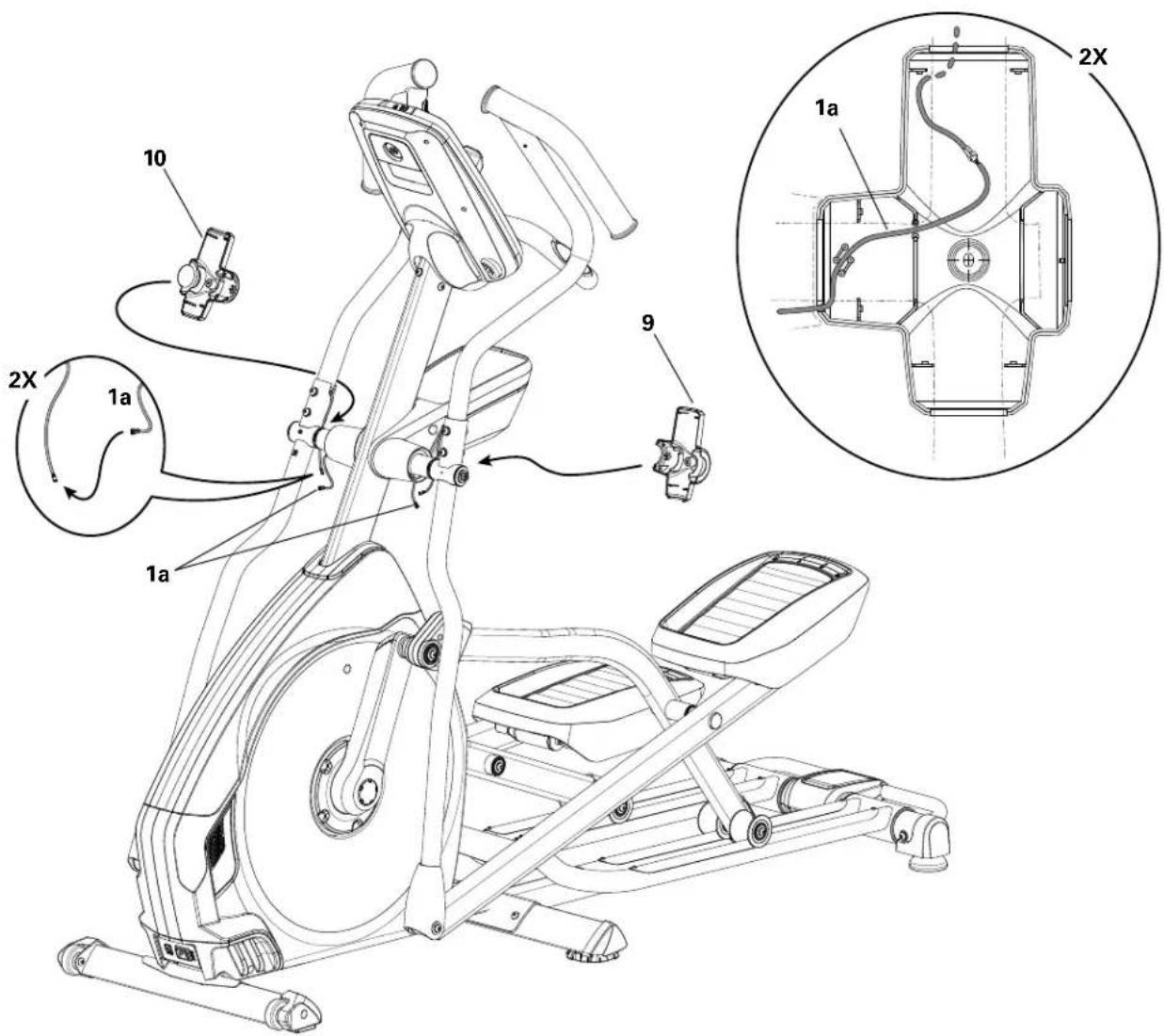 Nautilus E628 - Connectez les câbles du tube de la console depuis les bras de la poignée et arrimez les capots de poignée inférieurs - 1