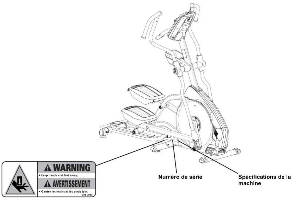 Nautilus E628 - ÉTIQUETTES DE MISE EN GARDE ET NUMÉRO DE SÉRIE - 1