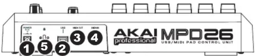 AKAI MPD26 - PANORAMICA PANNELLO POSTERIORE - 1