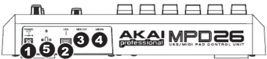AKAI MPD26 - VISTA DEL PANEL TRASERO - 1