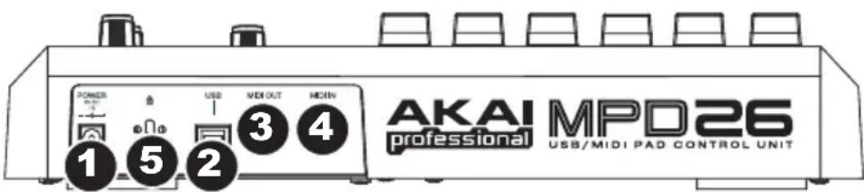 AKAI MPD26 - REAR PANEL OVERVIEW - 1