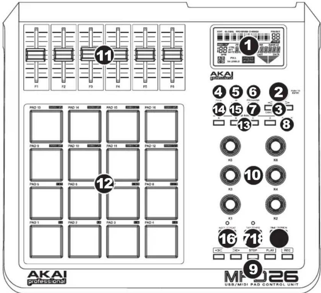 AKAI MPD26 - PANORAMICA PANNELLO ANTERIORE - 1