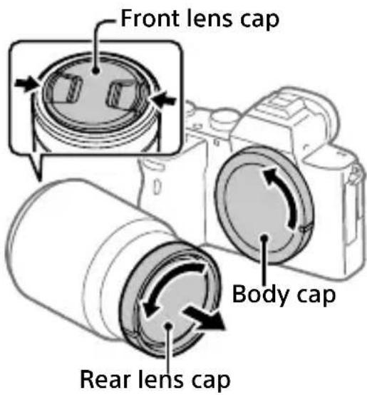 SONY Alpha A7R III - Remove the body cap from the camera and the rear lens cap from the rear of the lens. - 1