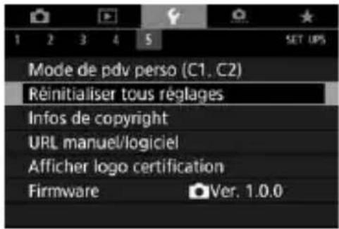 CANON EF 24105mm f4L IS II USM - MENU rétablissement des réglages par défaut de l'appareil photo - 1