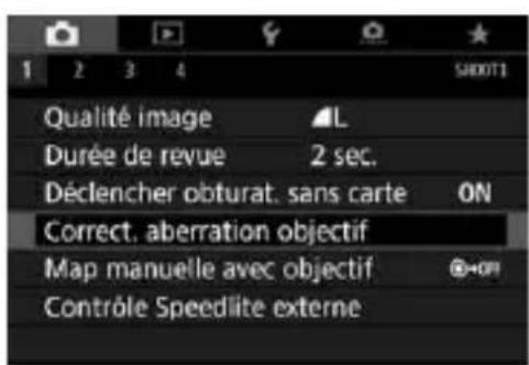 CANON EF 24105mm f4L IS II USM - MENU correction des aberrations de l'objectif dues aux caractéristiques optiques* - 1