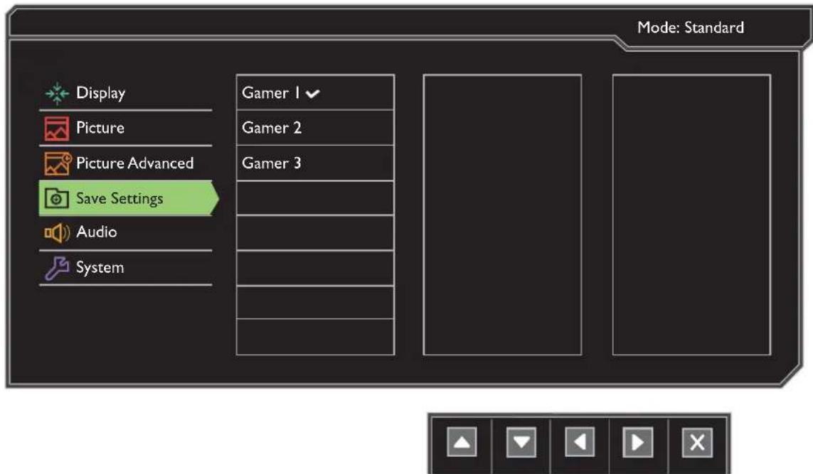 BENQ Zowie XL2411P - Menu Enregistrer paramètres - 1