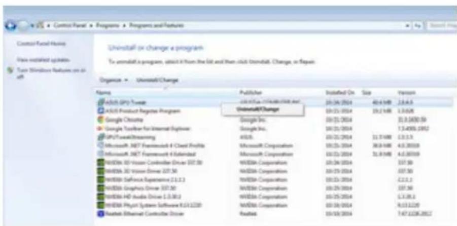 ASUS Strix GTX 1060 O6G Gaming - Disinstallazione di ASUS GPU Tweak nei sistemi operativi Windows® 8.1 / 8 / 7 / Vista - 1