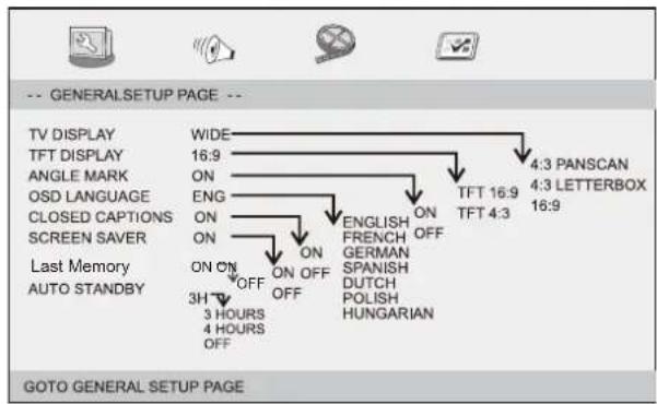 LENCO DVP910 - Algemene instellingenpagina - 1