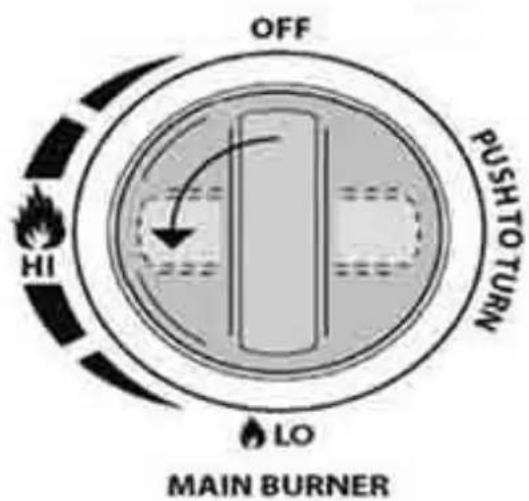 OFF PUSH TO TURN HI LO MAIN BURNER
