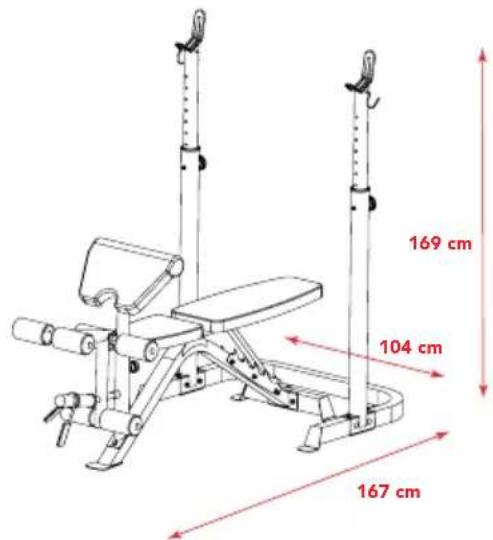 TUNTURI WB50 Mid Width Weight Bench - Charge et dimensions - 1
