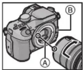 PANASONIC Vario 14140mm F3.55.6 ASPH O.I.S. - Richten Sie die roten Markierungen ④ zum Ansetzen des Objektivsauf Kameragehause und Objektiveinander aus und drehen Sie das Objektiv - 1