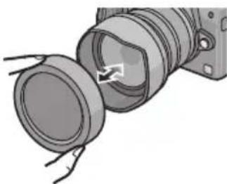 PANASONIC Lumix G 714mm f4 - ■ Fixation et détachement du cache du parasoleil - 1