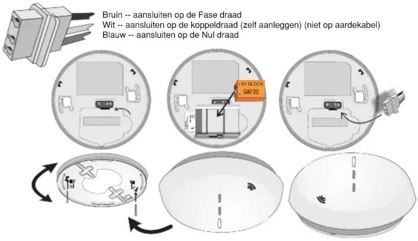 ALECTO SA240 - LET OP. FASE(bruin) en NUL(blauw) niet omdraaien. De rookmelder zal dan niet goed functioneren. - 1