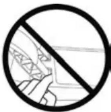 Prohibition sign with crossed-out hand and vehicle diagram, indicating no liability or prohibition