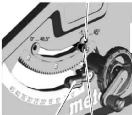 METABO TS 254 - Adjusting the blade tilt stop - 1