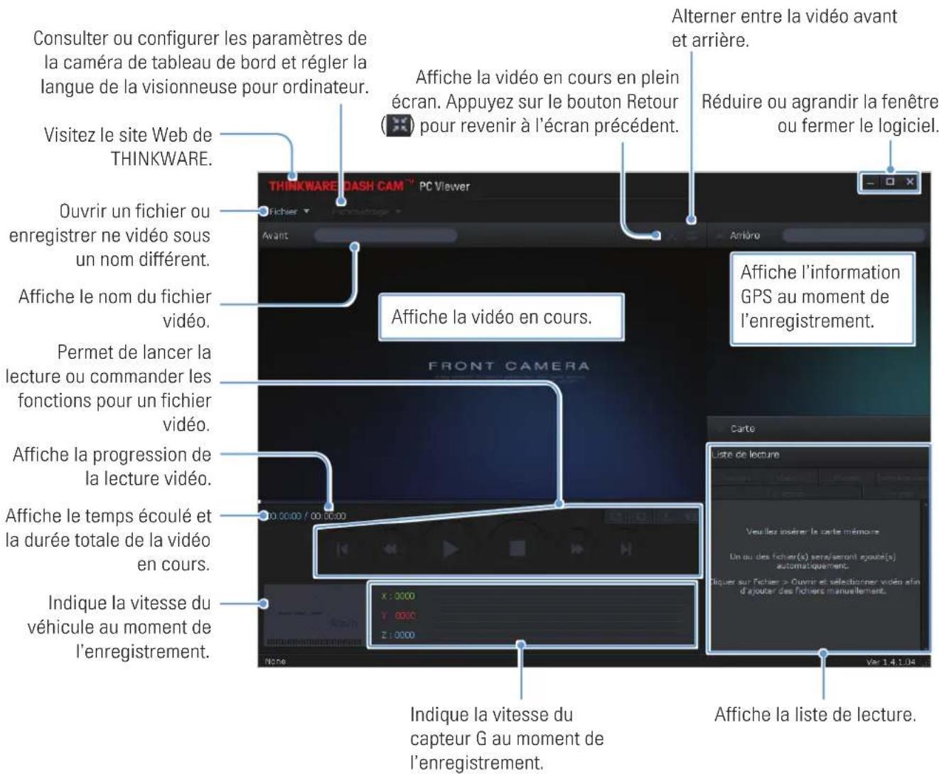 Thinkware F100 - Disposition de l'écran de la visionneuse pour ordinateur - 1