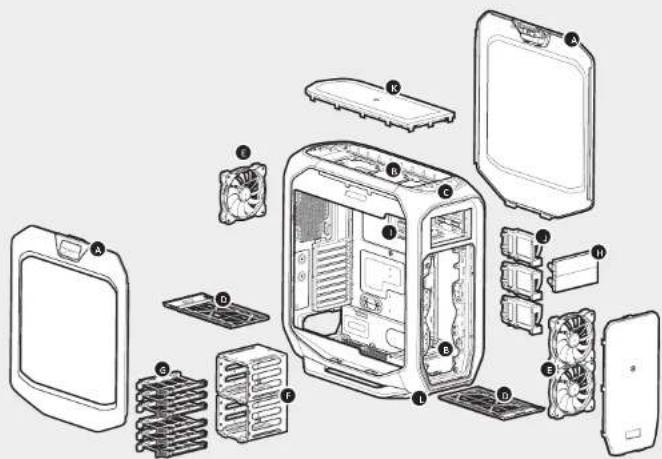 CORSAIR Graphite 780T - Contedio del kit de accesorios Characteristicas del chasis - 6