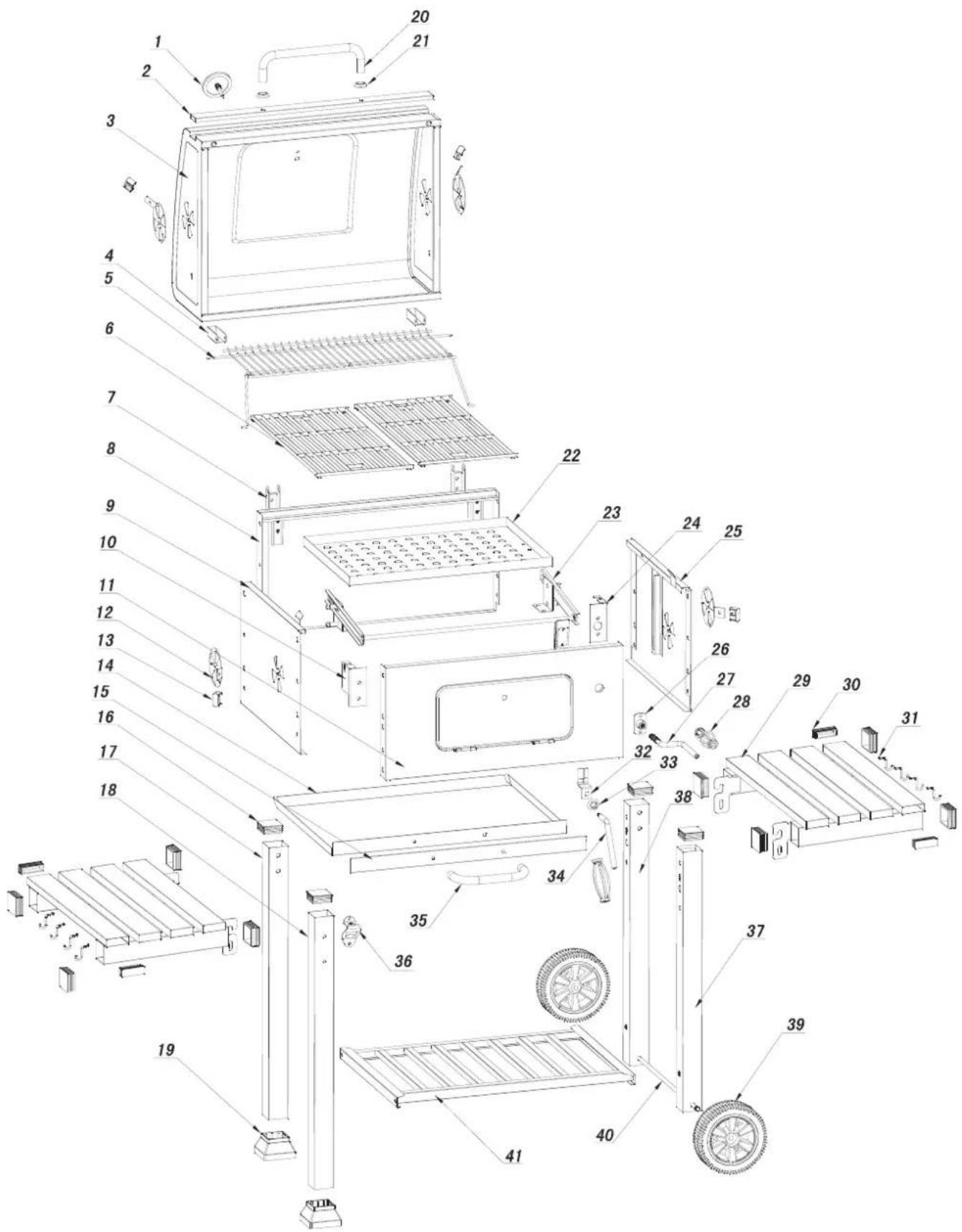 Patton C2 Charcoal Chef - Exploded view - 1