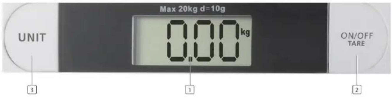 Max 20kg d=10g UNIT 0.00 kg ON/OFF TARE 3 1 2