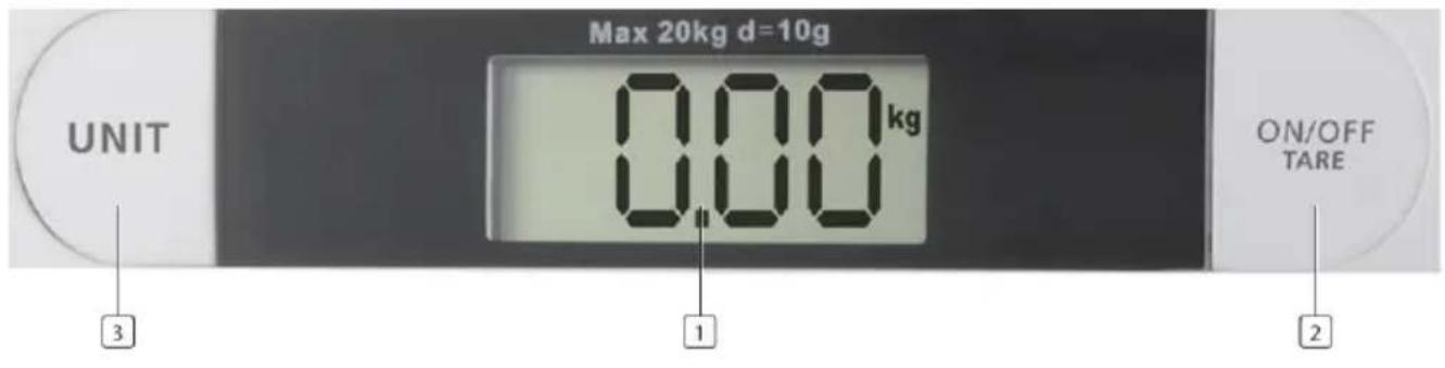 Max 20kg d=10g UNIT 0.00 kg ON/OFF TARE 3 1 2