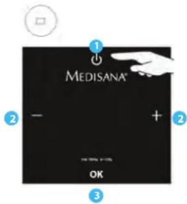 MEDISANA TargetScale 3 - B) Ajuste dos dados pessoas na balança / Pesagem com funcção de analise - 1