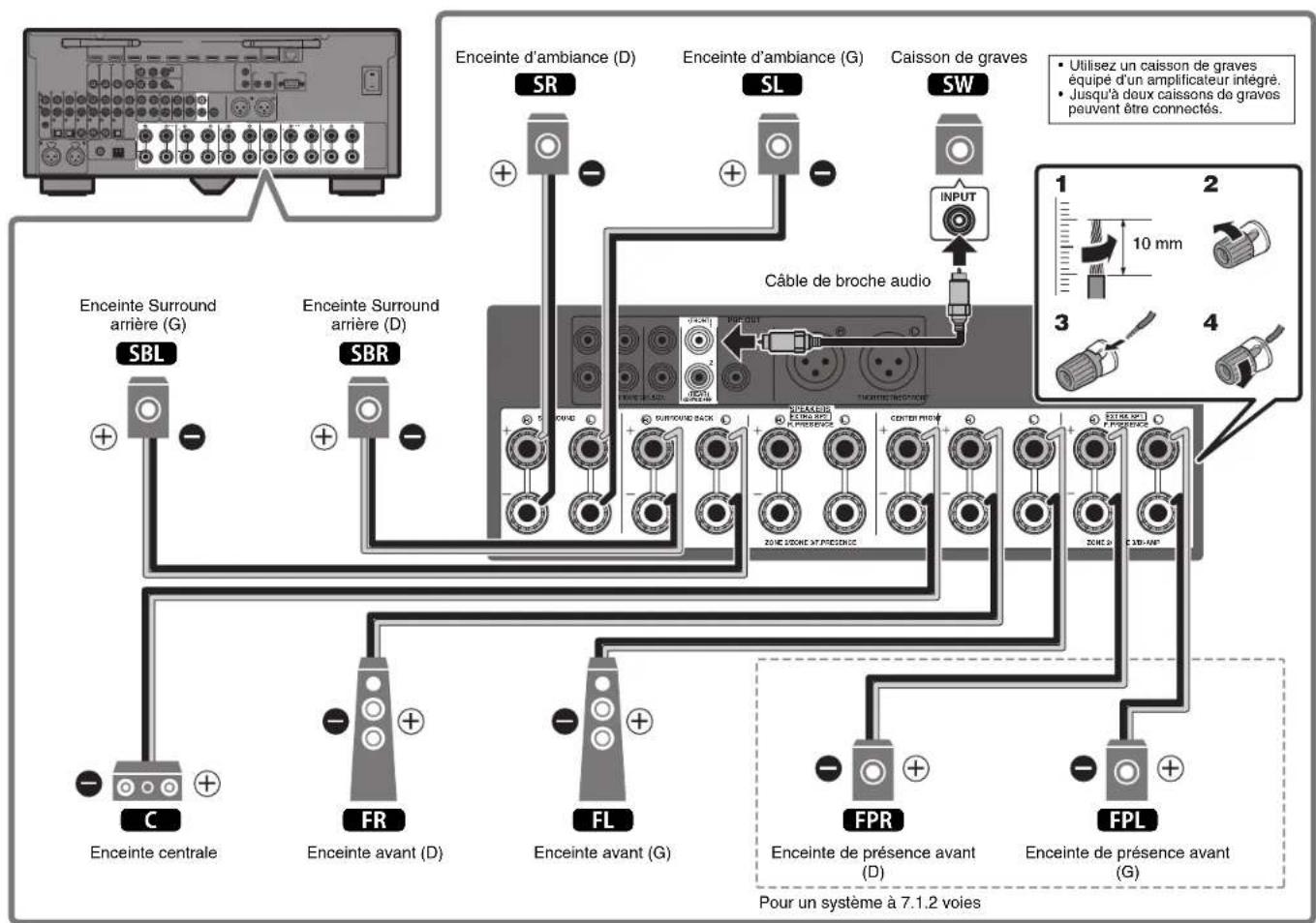 YAMAHA RXA2080 - Précautions relatives au raccordement des cables d'enceinte - 5