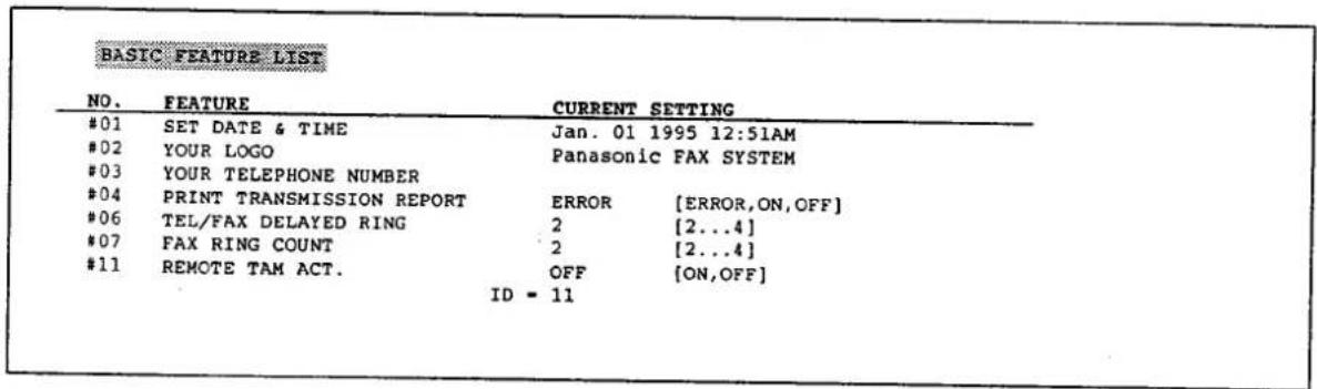PANASONIC KXF2510 - Listedes fonctions elementaires - 1