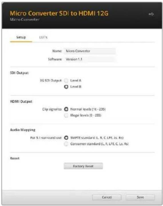 Blackmagic Design Micro Converter HDMI to SDI - Blackmagic Converters Setup的各项设置 - 1