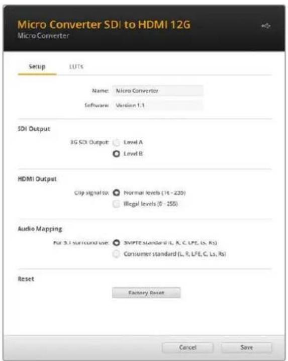 Blackmagic Design Micro Converter HDMI to SDI - Blackmagic Converters Setup Settings - 1
