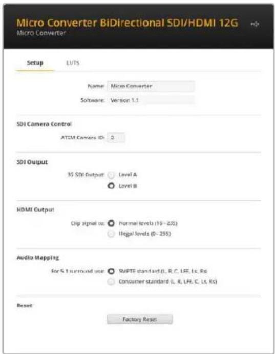 Blackmagic Design Micro Converter HDMI to SDI - Blackmagic Converters Setup Settings - 1