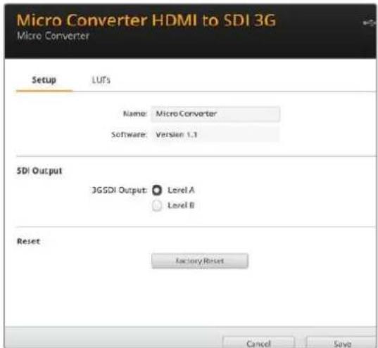 Blackmagic Design Micro Converter HDMI to SDI - La tab Setup - 1