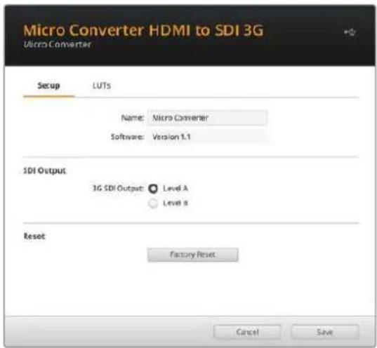 Blackmagic Design Micro Converter HDMI to SDI - Setup(设置)选项卡 - 1