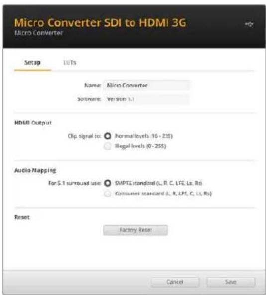 Blackmagic Design Micro Converter HDMI to SDI - Blackmagic Converters Setup Settings - 1