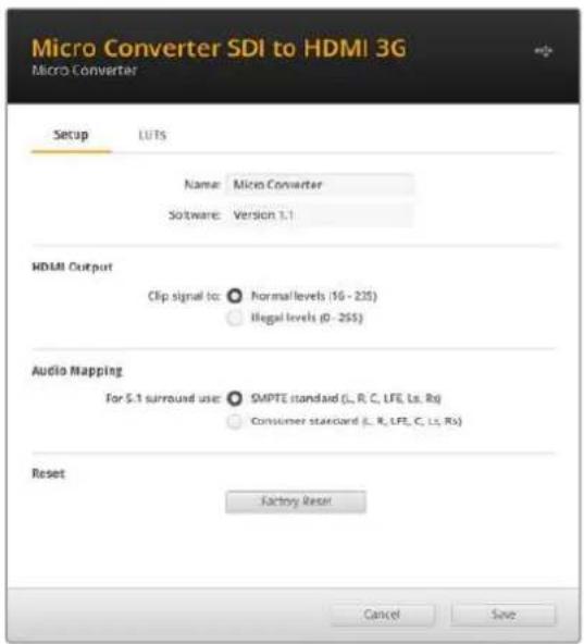 Blackmagic Design Micro Converter HDMI to SDI - Blackmagic Converters Setupの設定 - 1