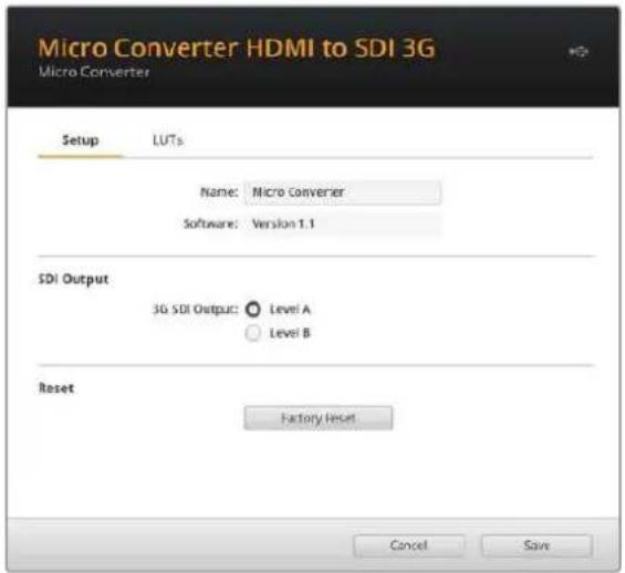 Blackmagic Design Micro Converter HDMI to SDI - Le impostazioni di Blackmagic Converter Setup - 1