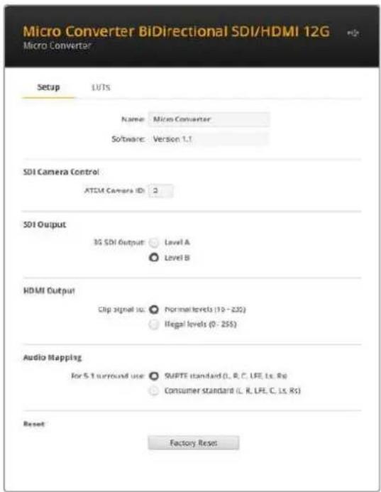 Blackmagic Design Micro Converter HDMI to SDI - Blackmagic Converters Setupの設定 - 1